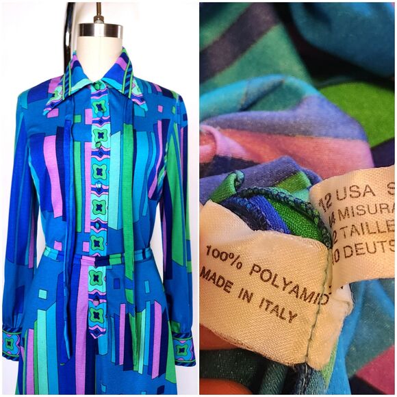 Vintage Pucci-esque Dress - Made in Italy Psychedelic Dress - 60s 70s XS - S - Picture 10 of 10